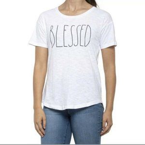 RAE DUNN White L Women's BLESSED TShirt TEE ~ New!